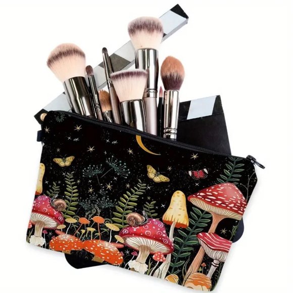 Mushroom Makeup Bag Cosmetic Clutch Pouch Travel Hippie Boho Wonderland Trip NEW - Picture 2 of 5